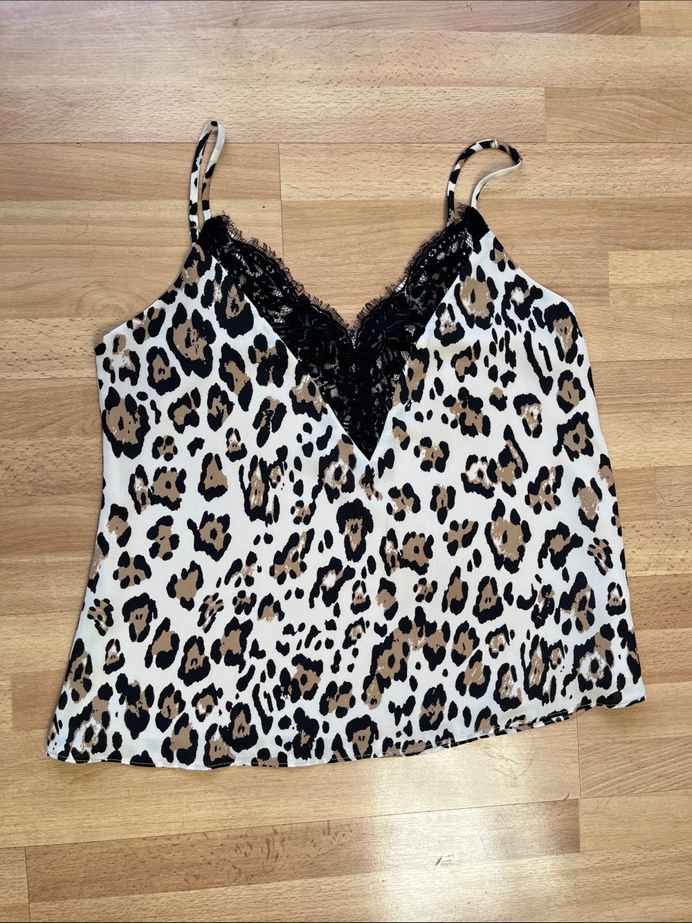 Socialite Leopard Print Lace Trim Cami in Tan and Black Sz S